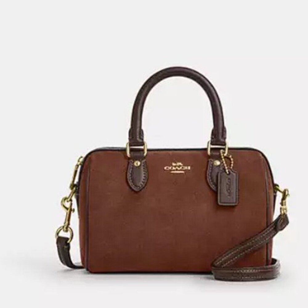 Coach Brown Suede Mini Rowan Crossbody Bag